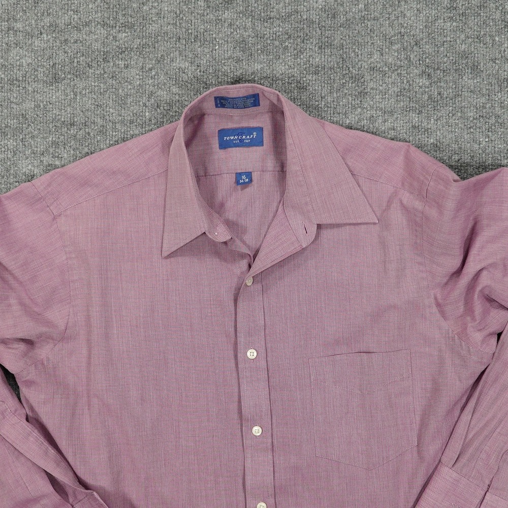 Vintage Towncraft Dress Shirt Mens Large 16 Pink Solid Long Sleeve Button Down